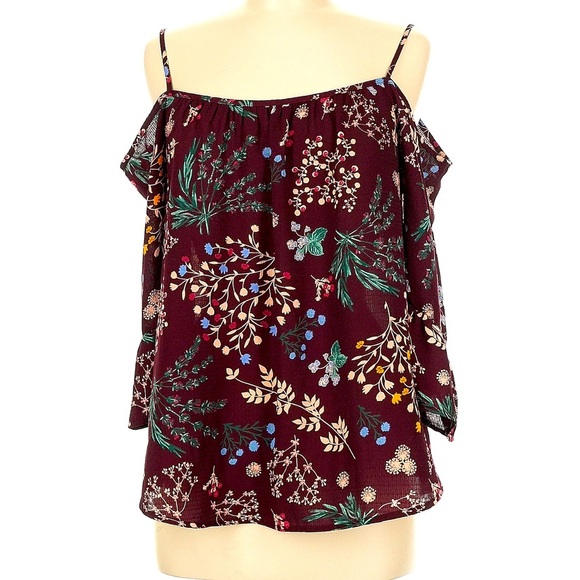 Kaileigh Floral Spaghetti Strap Cold Shoulder Blouse - Purple - Picture 1 of 5